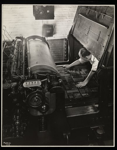 Working at a Meihle press at Unz and Co., 24 Beaver Street, New York, 1932 by Byron Company